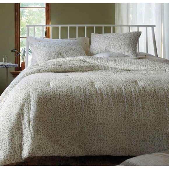 Threshold Cotton Comforter Set Traditional Vine Pattern, Green, Full/Queen NEW - Picture 4 of 7